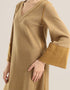 Reversible long aline dress with V neckline and embroidery on sleeves